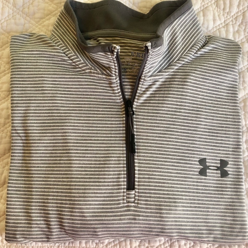 Under Armour Gray and White Striped Half-Zip Pullover